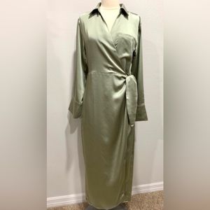 Jason Wu Womens Wrap Dress Size Small NWOT Sage Green Long Sleeve Dress
